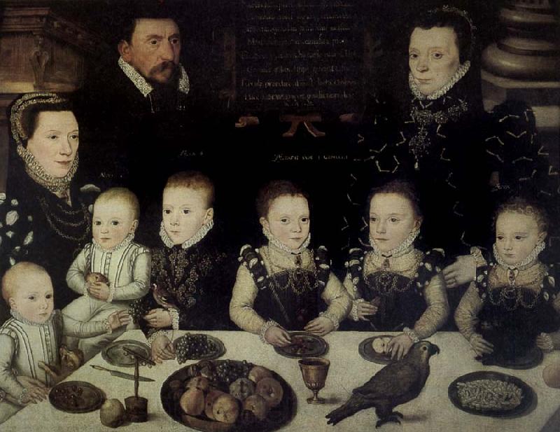 unknow artist Lord Cobham with his wife and her sister Jane and their six Children painted in 1567 Spain oil painting art
